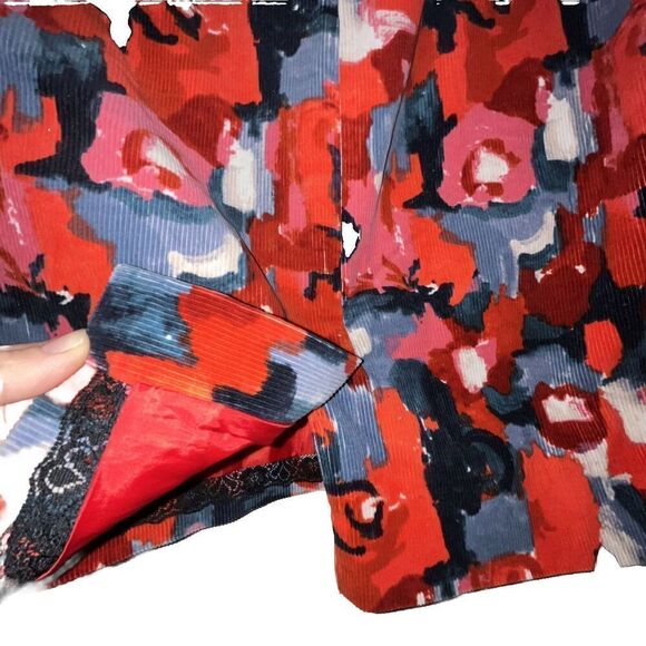 ANTHROPOLOGIE Skirt Sz 4 Vanessa Virginia Painterly Corduroy Pencil Abstract Art - Picture 3 of 12